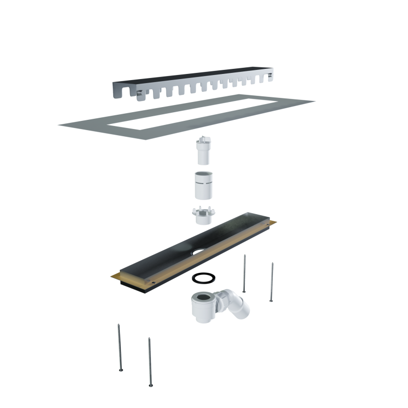 Rozłożony odpływ łazienkowy Basic Steel