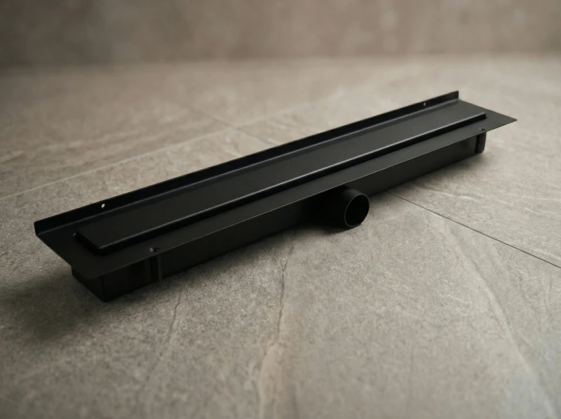 Złożony odpływ przyścienny czarny LINE PRO