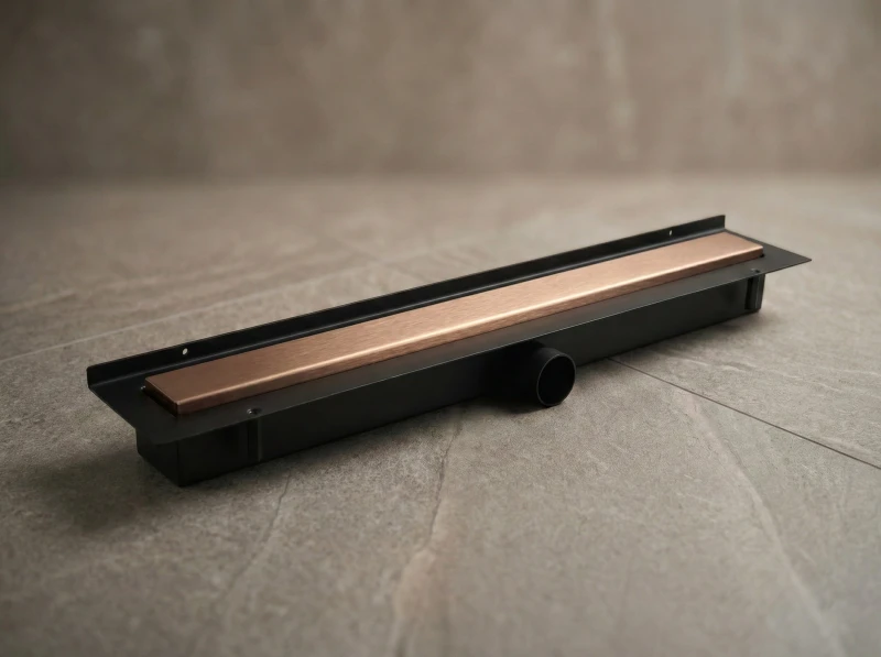 Złożony odpływ przyścienny LINE PRO w kolorze różowego złota szczotkowanego