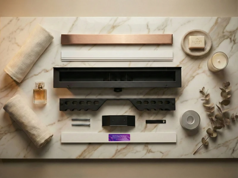 Rozłożony odpływ liniowy przyścienny rózowe złoto - LINE PRO