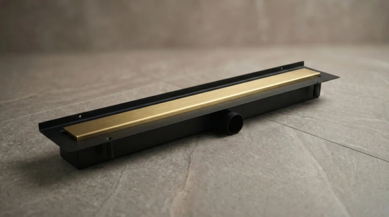 Złoty odpływ liniowy przyścienny LINE PRO złożony