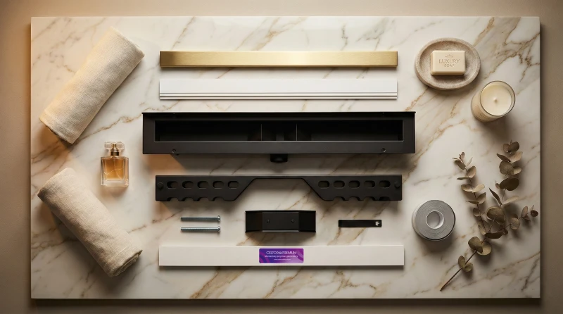 Rozłożony złoty odpływ przyścienny LINE PRO