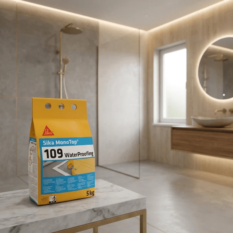 Sika MonoTop®-109 WaterProofing - Zaprawa Cementowa Wodoszczelna na tle łazienki