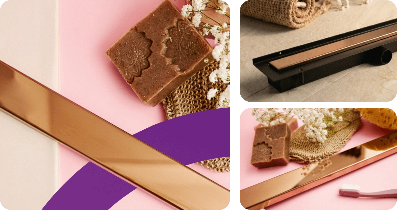 Odpływ liniowy przyścienny LINE PRO różowe złoto błyszczące