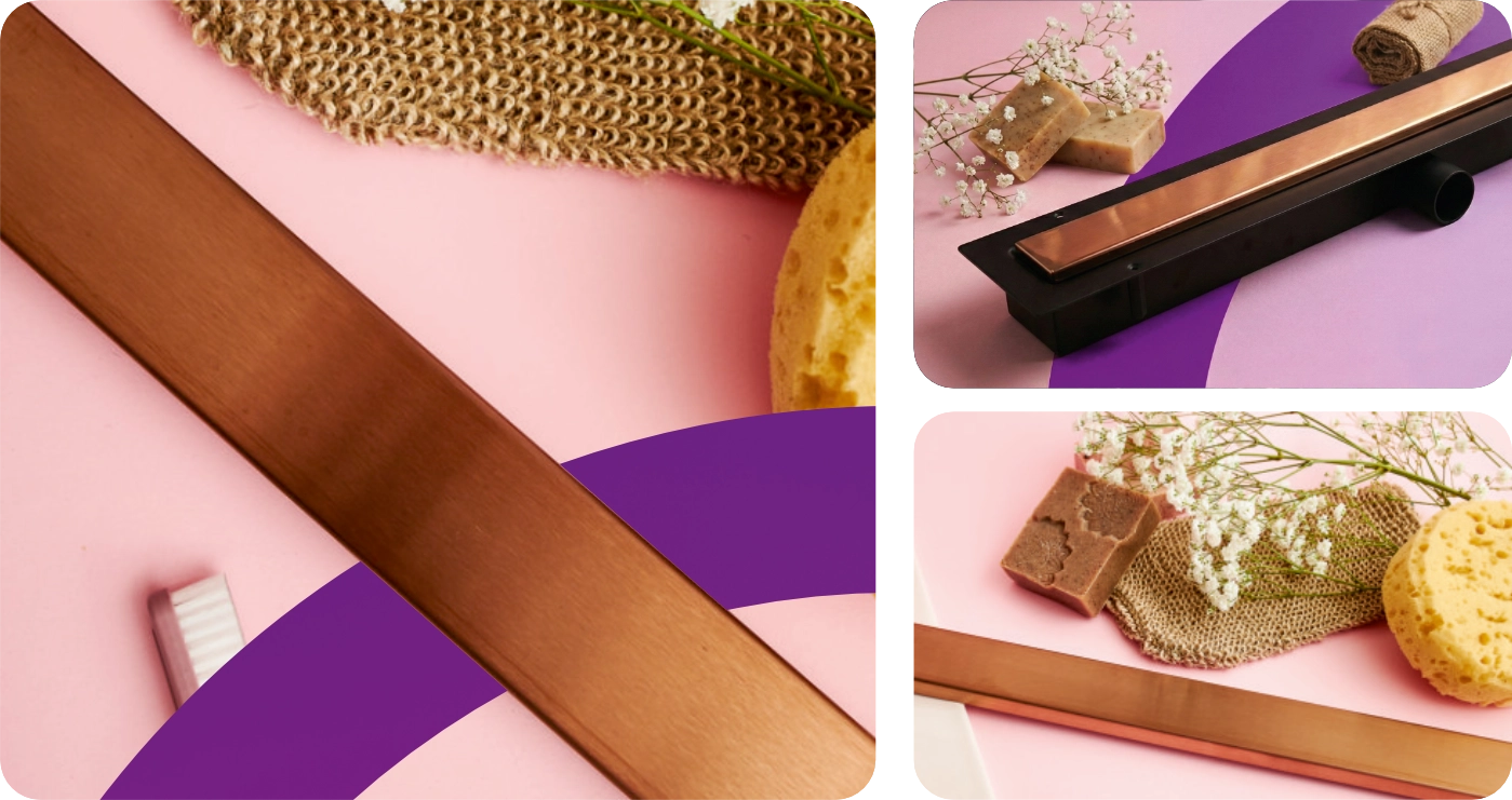 Odpływ liniowy przyścienny LINE PRO różowe złoto szczotkowane