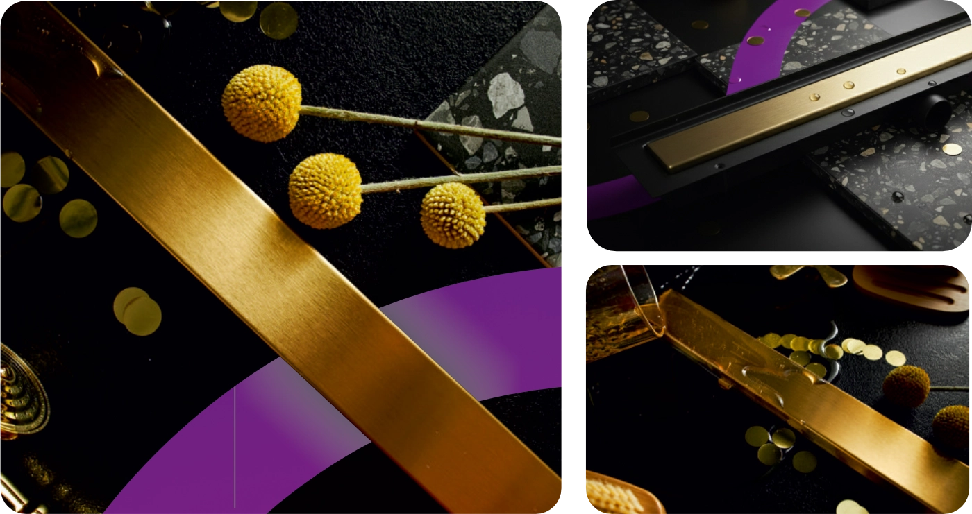 Złoty odpływ liniowy przyścienny LINE PRO 